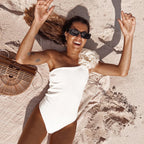Solid White Lace Up Floral Backless One Piece Swimwear