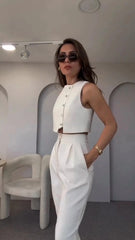 Cropped Pant Sleeveless Vest Suit