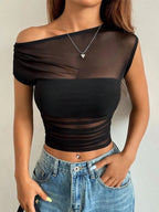 Patchwork Mesh Sheer Top