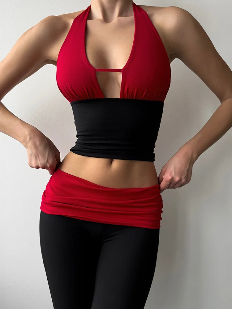 Patchwork Backless Ruched Pants Set Secondary image