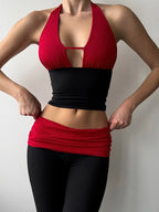 Patchwork Backless Ruched Pants Set