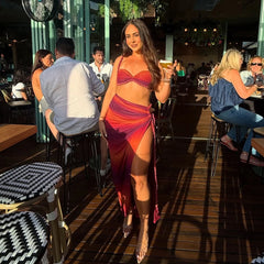 Gradient Cover Up Push Up Long Skirt Three Piece Swim Sets