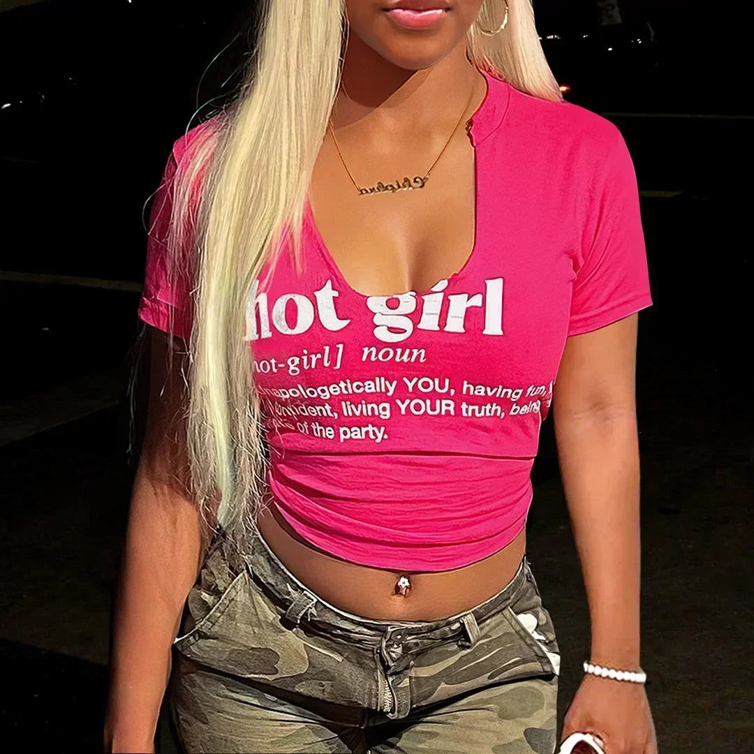 Casual Letter Print O-neck Crop Top Main image