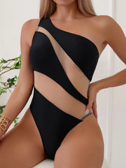 See-Through Slim Solid One Piece Swimwear