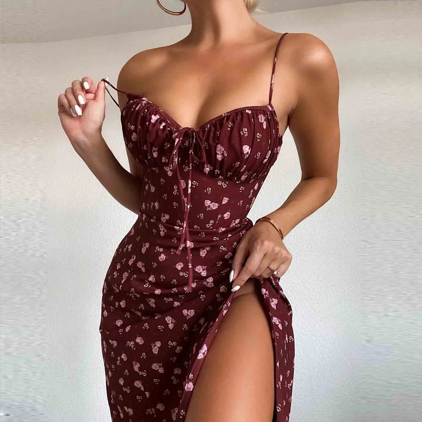 Deep V Camisole Suspender Floral Dress Main image