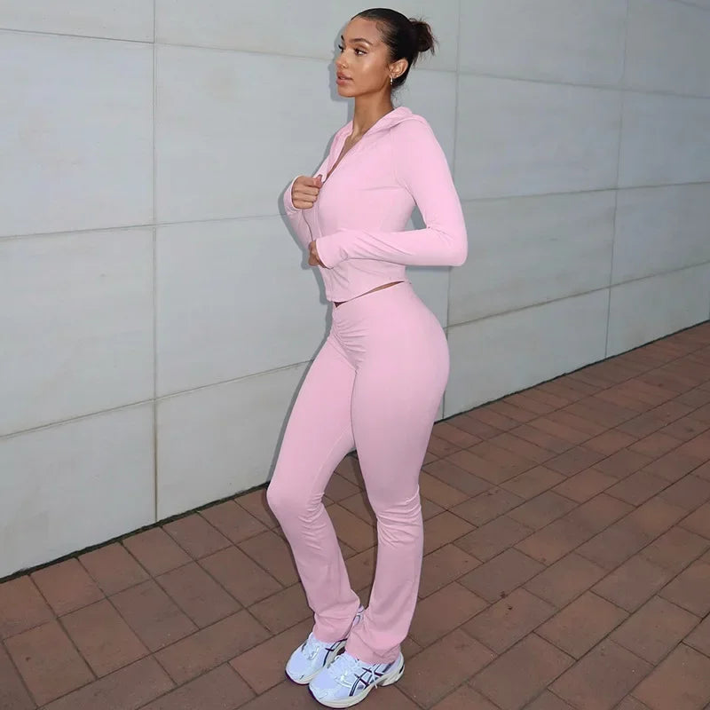 Hooded Zipper Skinny Knit Set Main image