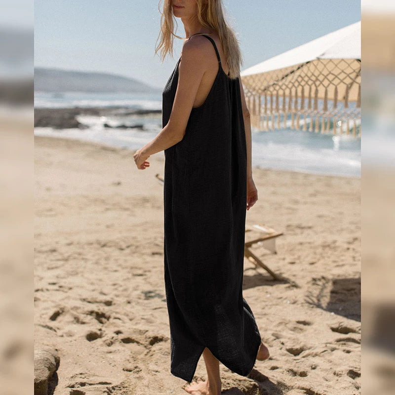 Spaghetti Strap Casual Cotton Midi Dress