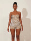 Animal Print Strapless Crop Tank Top Two Piece Shorts Set