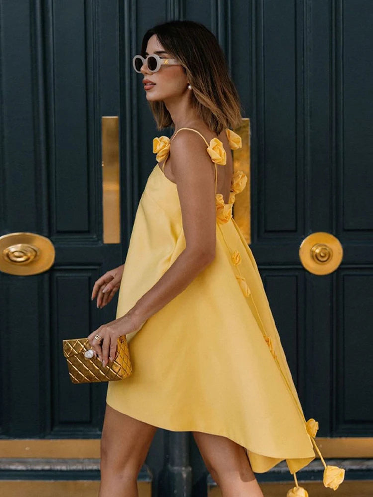 3D Flower Spaghetti Strap Floral Dress Main image