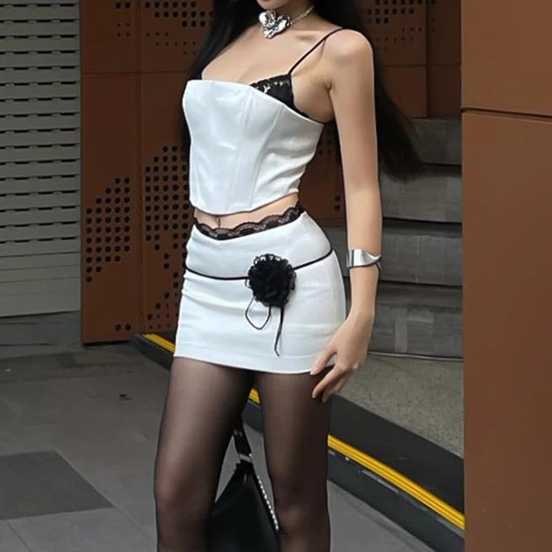 Lace Trim Skirt Camisole Knit Set Secondary image