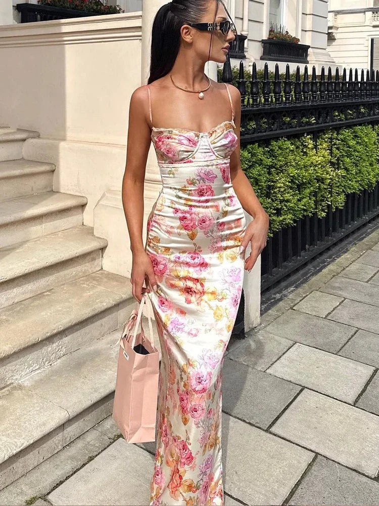 Spaghetti Strap Elegant Maxi Floral Dress Main image