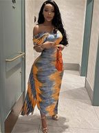 Side Split Skew Collar Tassel Midi Dress