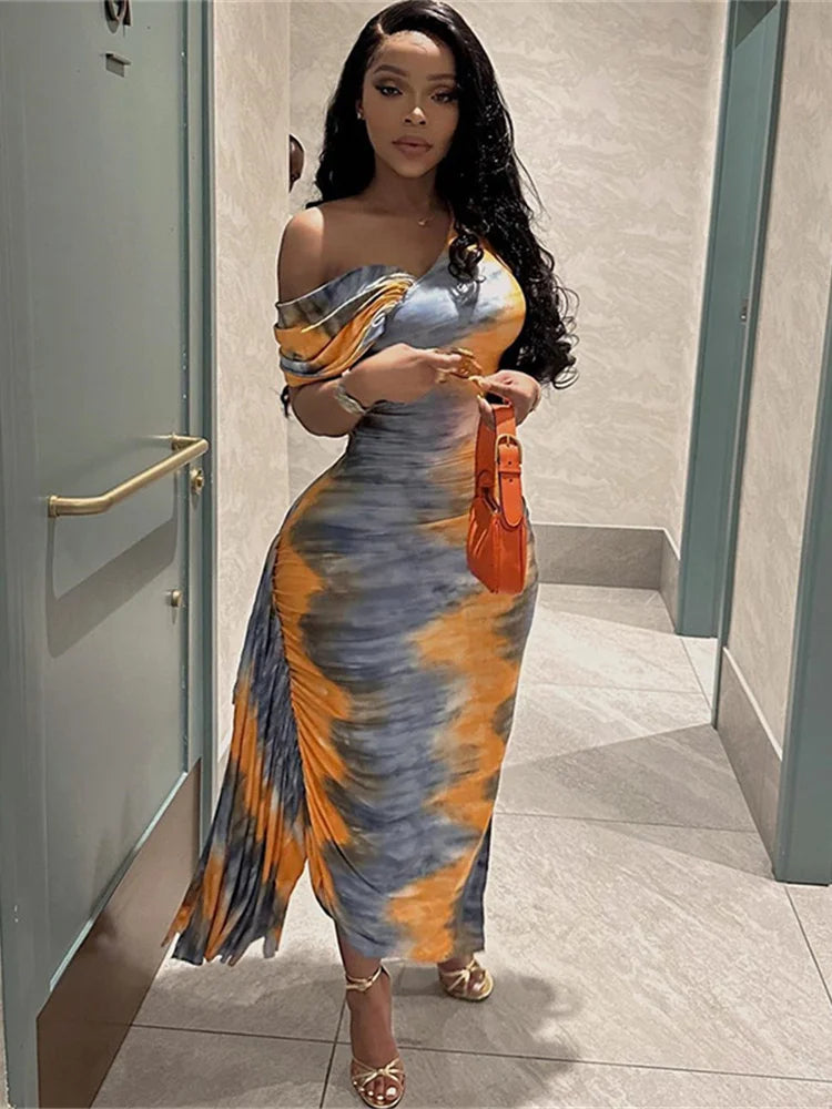 Side Split Skew Collar Tassel Midi Dress Main image