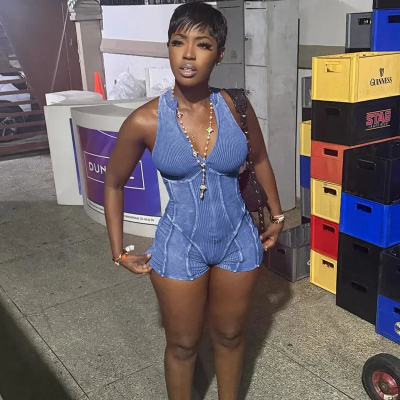 Zipper Striped Sleeveless Sporty Romper Secondary image