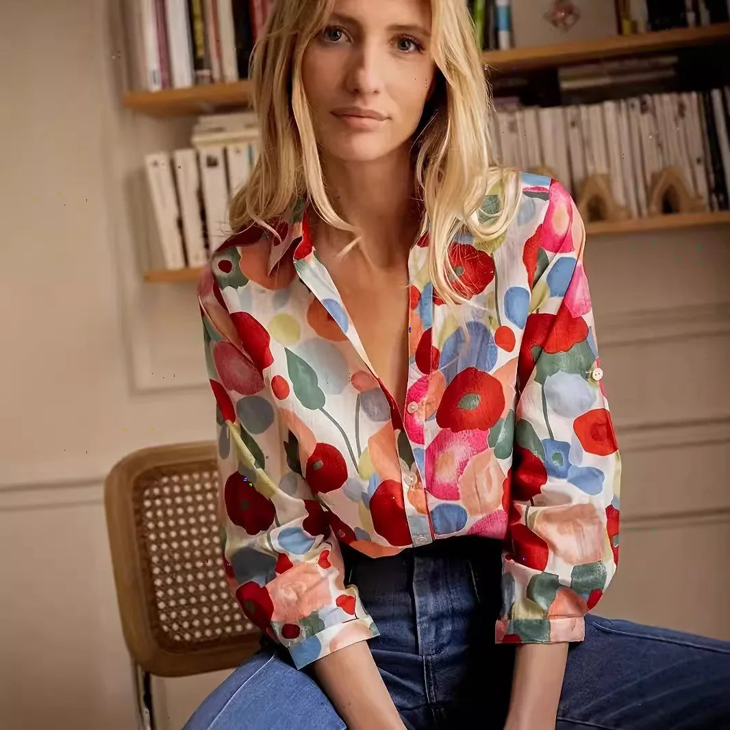 Simple Cartoon Floral Print Plus Size Blouse Main image