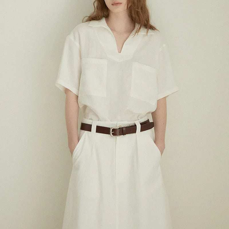 100% Linen V-neck Short Sleeve Blouse Secondary image