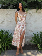 Waist Wrap Spaghetti A-Line Floral Dress