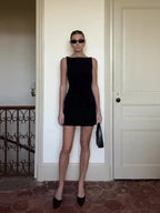Solid O-Neck Casual Mini Black White Work Dress