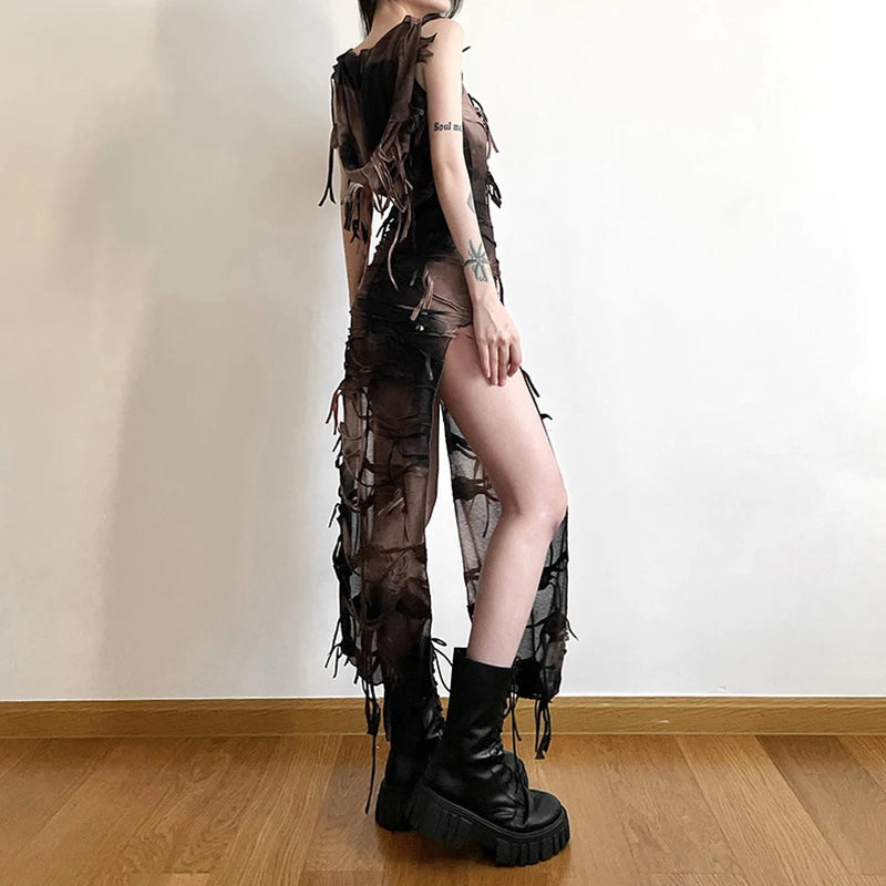Tie Dye Hooded Sleeveless Midi Dress Secondary image