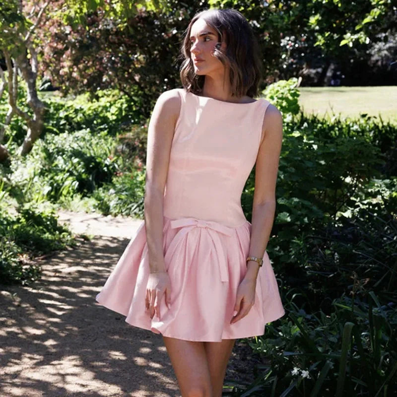 Bow Backless Pleated Sleeveless Mini Dress Secondary image