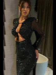 Sequin Sparkle  Backless Midi Dress