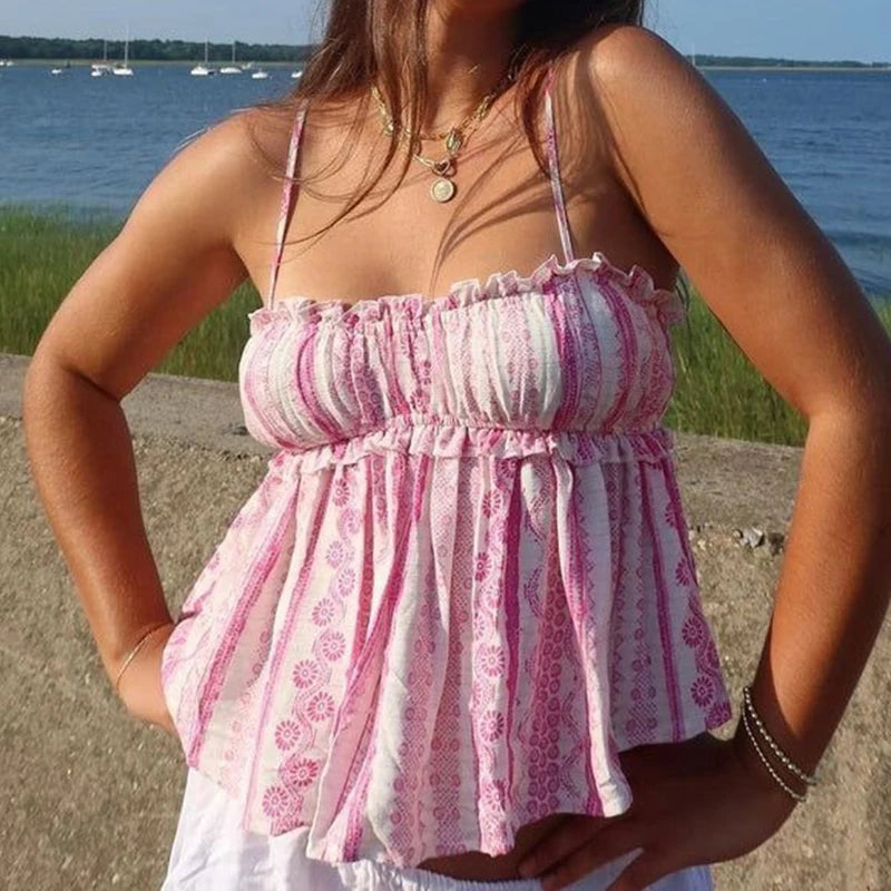 Peplum Spaghetti Strap Boho Aesthetic Cami Top Main image