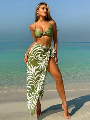 Vintage Mesh Half Skirt Split Bikini Three Piece Set