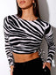 Zebra Stripe Drawstring Crop Sheer Top