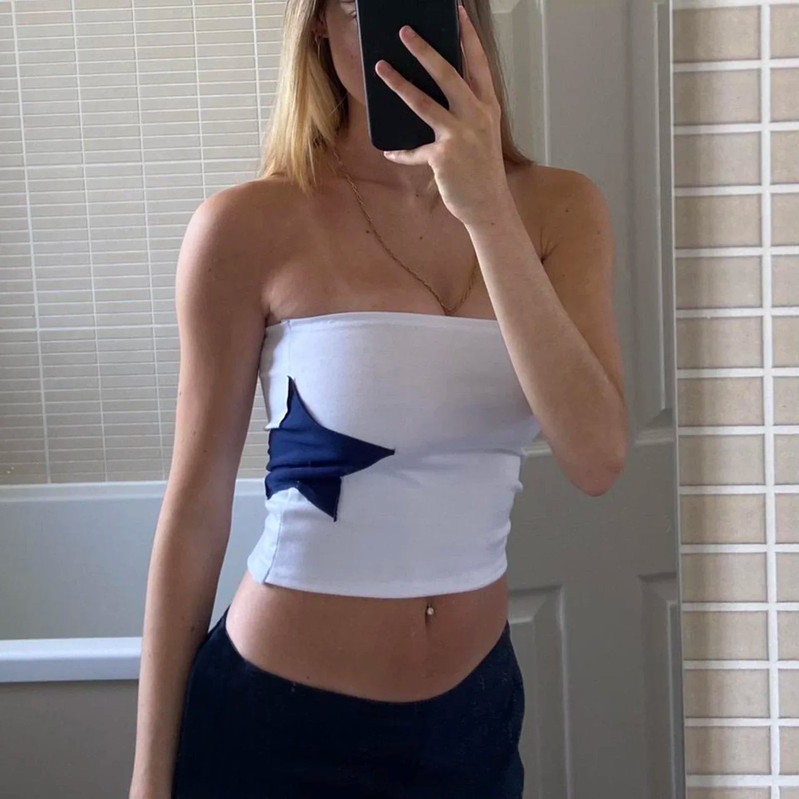 Vintage Star Patchwork Grunge Tee Strapless