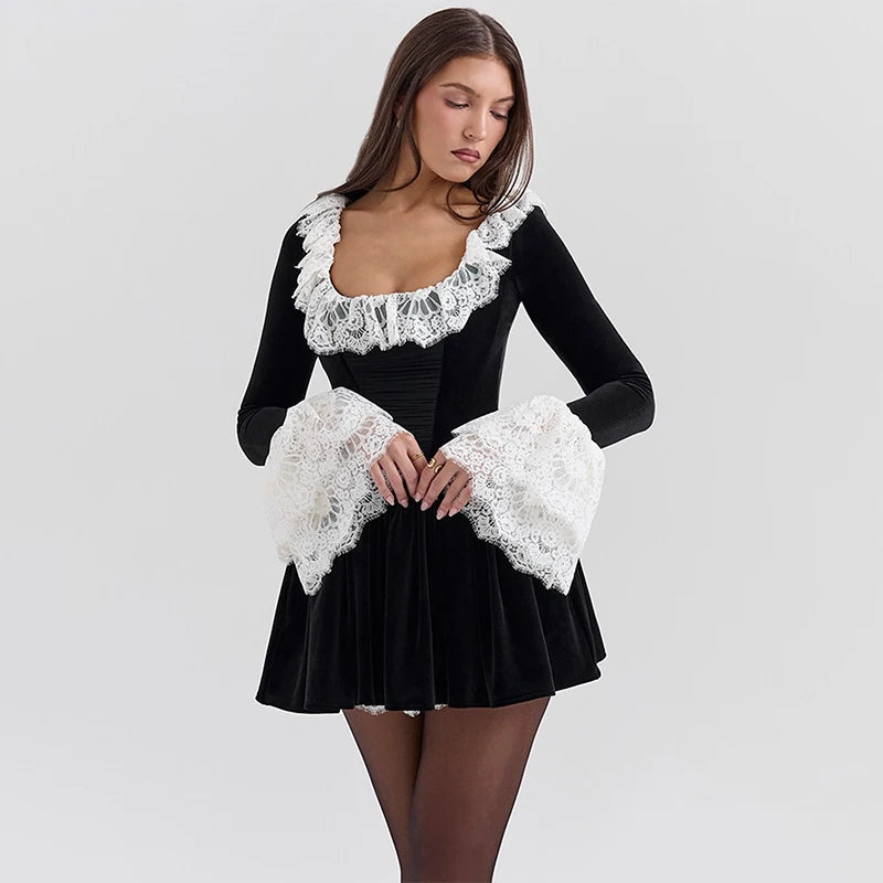 Velvet Lace Patchwork Wrap Mini Dress Secondary image