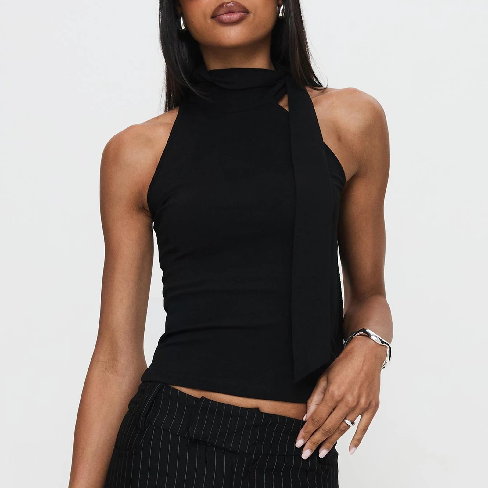 Y2K Mock Neck Solid Color Slim Fit Cami Top