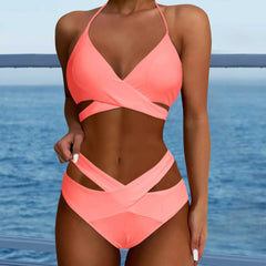 Hollow Out Backless Padded Two Piece Swim Sets