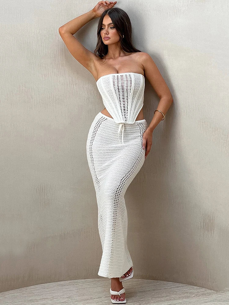 Strapless Lace Bandage Maxi Knit Set Main image