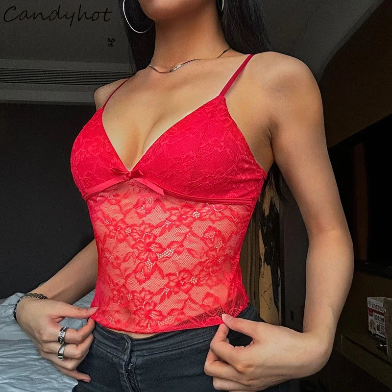 Mesh Perspective Graphic V-neck Cami Top Main image