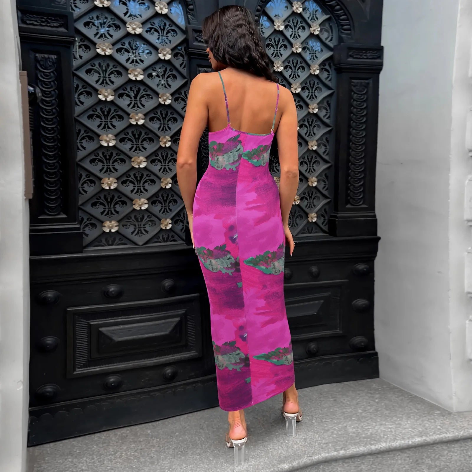 Slim Fit Bag Hip Print Long Sleeve Midi Dress Secondary image