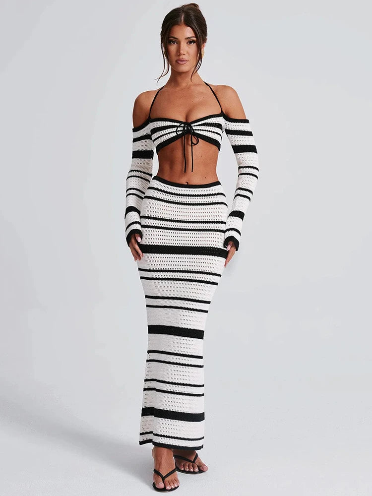 Striped Strapless Long Sleeve Knit Set Secondary image