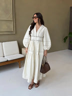 Hollow Lace V-neck Patchwork Maxi Midi Dress