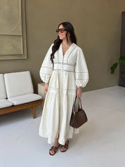 Hollow Lace V-neck Patchwork Maxi Midi Dress