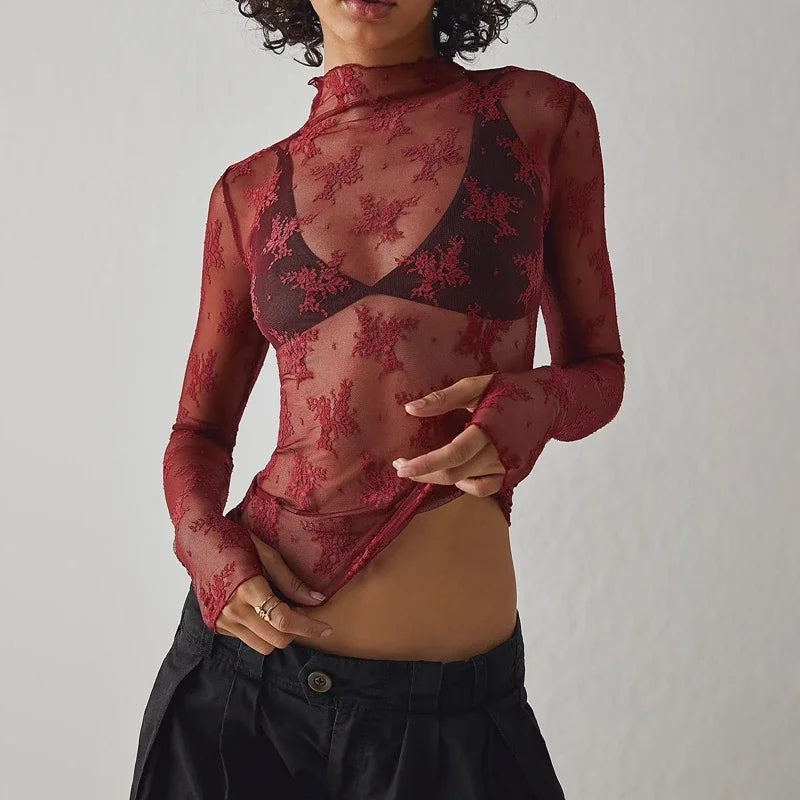 Mesh Long Sleeve Sheer Top Main image