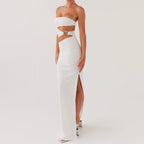 Hollow Strapless Metal Slit Midi Dress