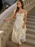 Waist Wrap Spaghetti A-Line Floral Dress