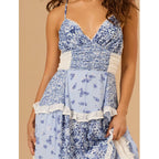 Boho Tie Shoulder Patchwork Floral Dress