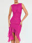 Elegant Ruffle Ruched Backless Midi Dress
