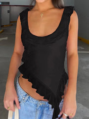 O-neck Ruffled Backless Irregular Cami Top