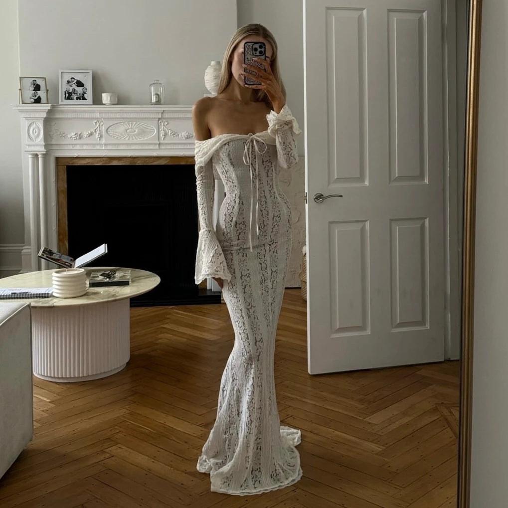 Winter Elegant Maxi Wedding Guest Lace Dress