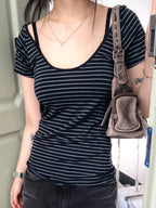 Striped Slim Fit Simple T-Shirt Crop Top