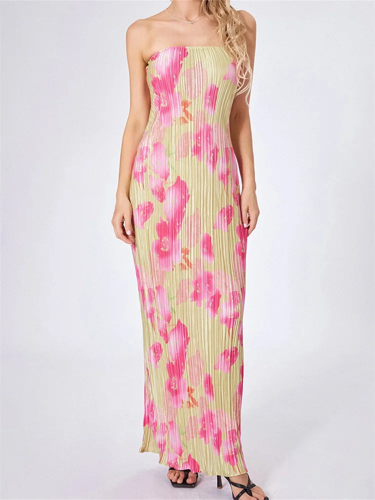 Strapless Tie-up Off Shoulder Floral Dress Main image
