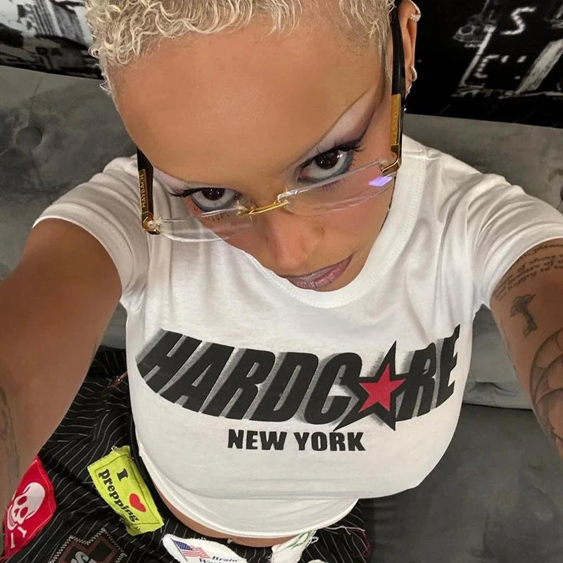 Fashion Retro Y2K Letter Print Punk Baby Crop Top Main image