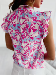 Sleeveless Ruffle Stitching V-neck Blouse