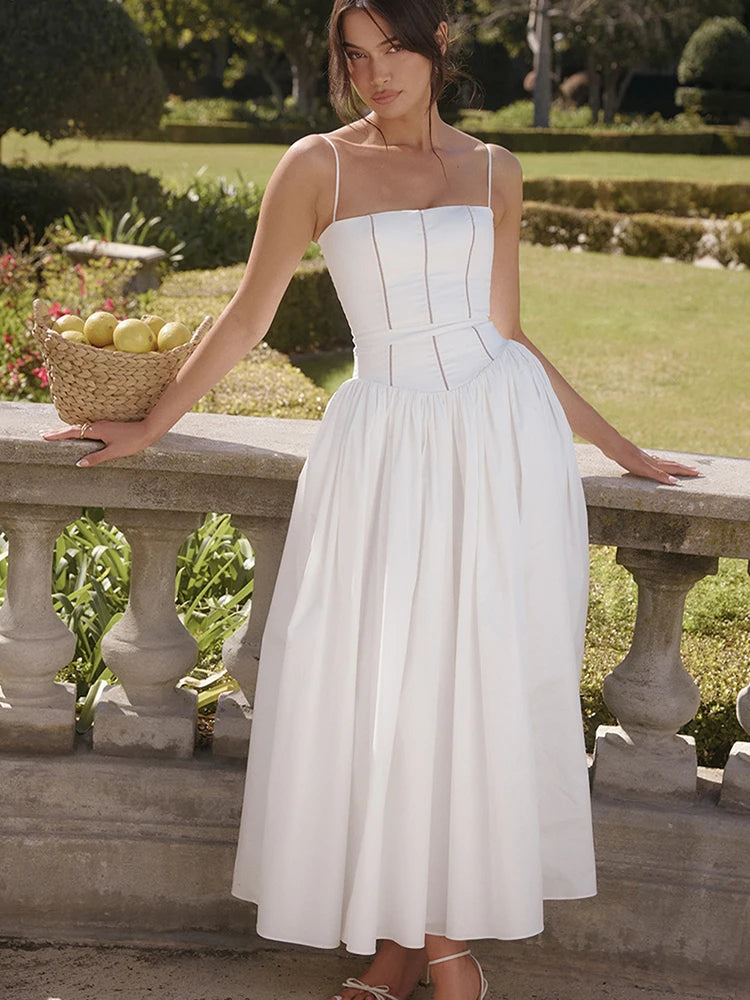 White Spaghetti Strap Backless Midi Dress Main image